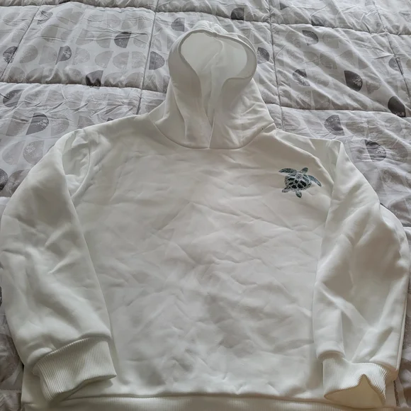White Hooded Sweatshirt with Classic Sea Turtle Design. Soft - Timeless - Picture 2 of 5